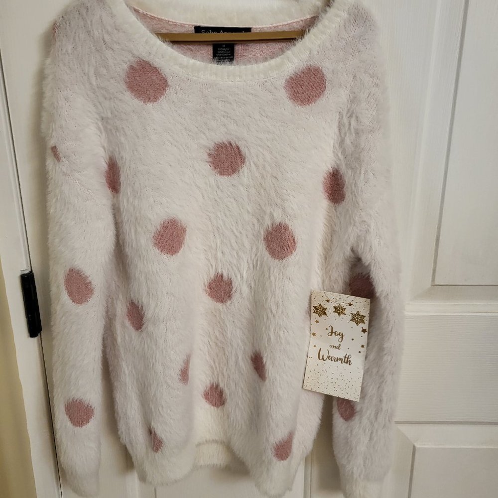 Soho Apparel Womens Sweater/ Pink Polka Dot/ Size MEDIUM